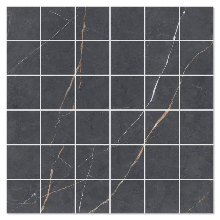 Marmor Mosaik Klinker Royal Mörkgrå Polerad 30x30 (5x5) cm-0